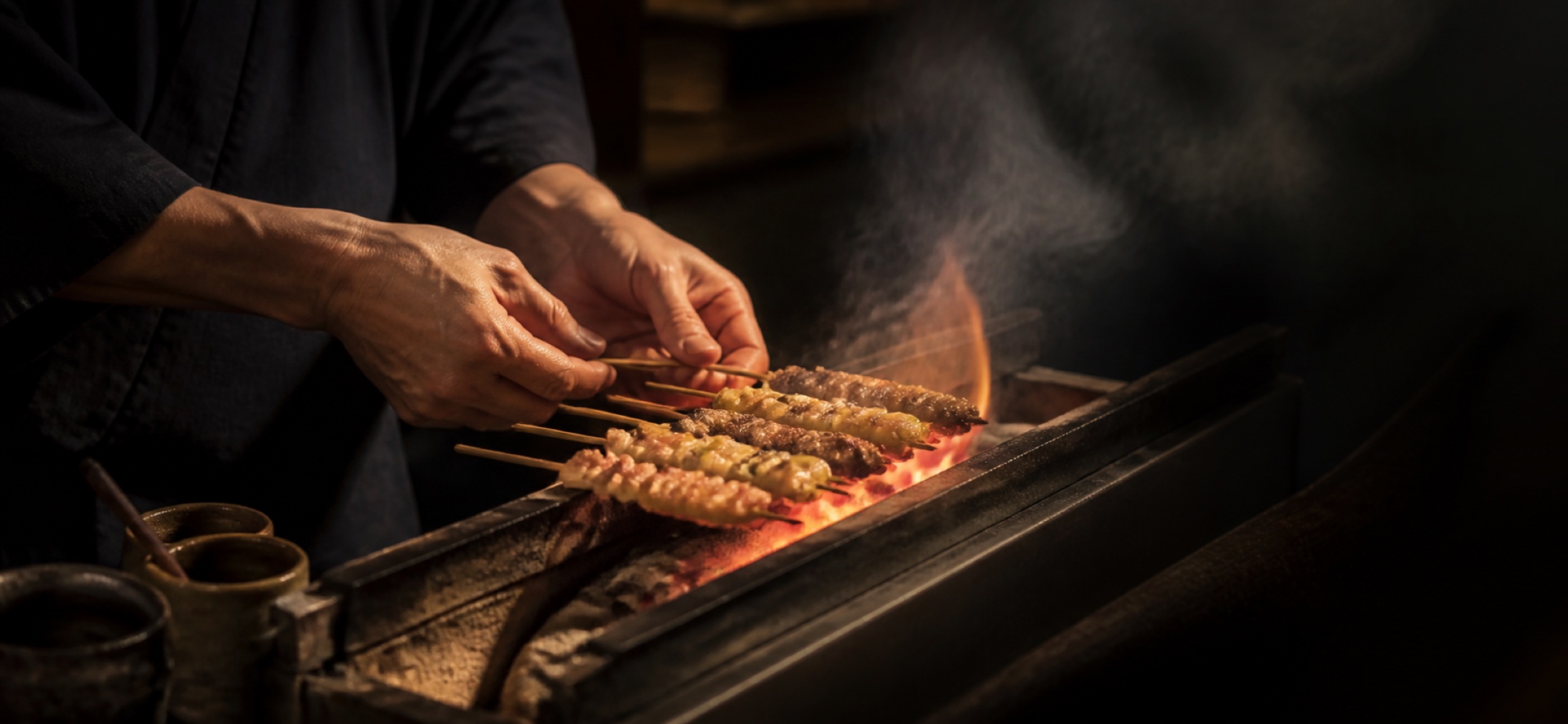備長炭で焼き鳥を焼く職人を使った飲食店のホームページデザイン