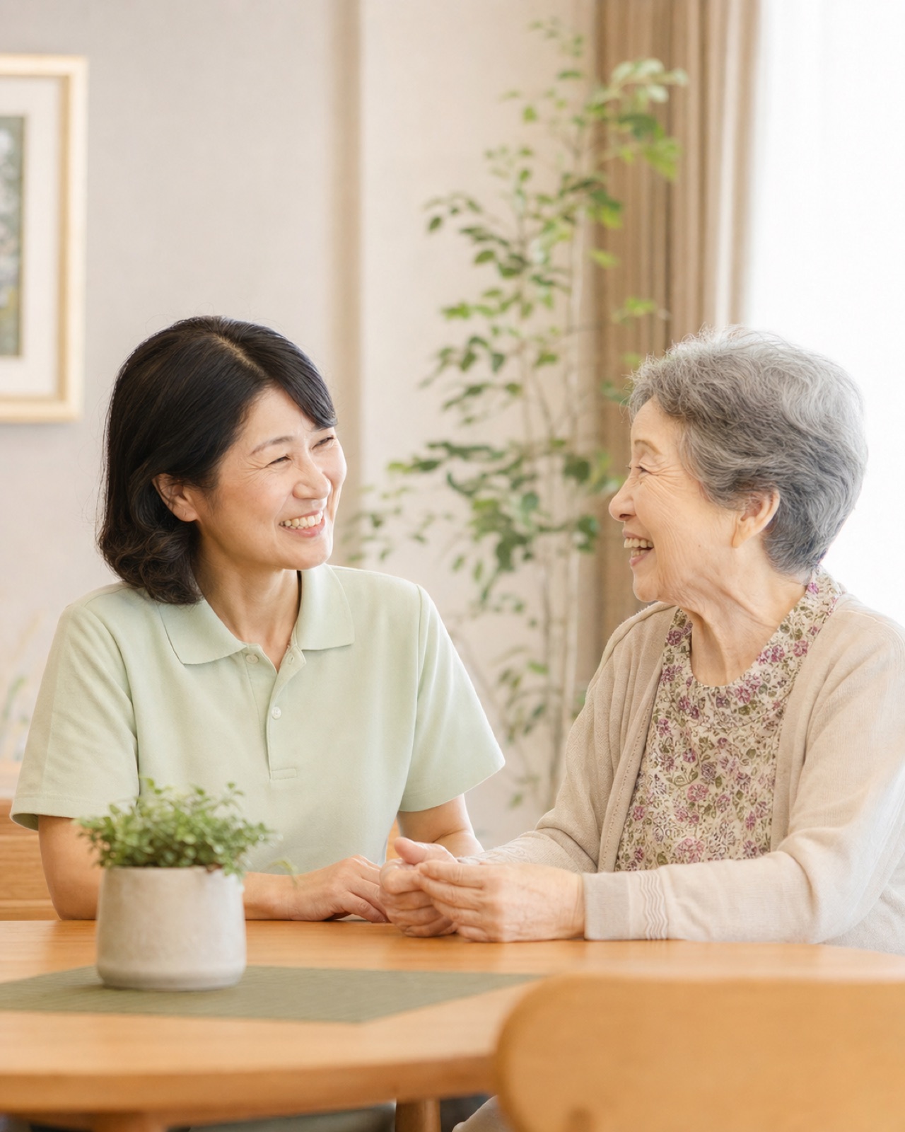 笑顔で会話するスタッフとご入居者様